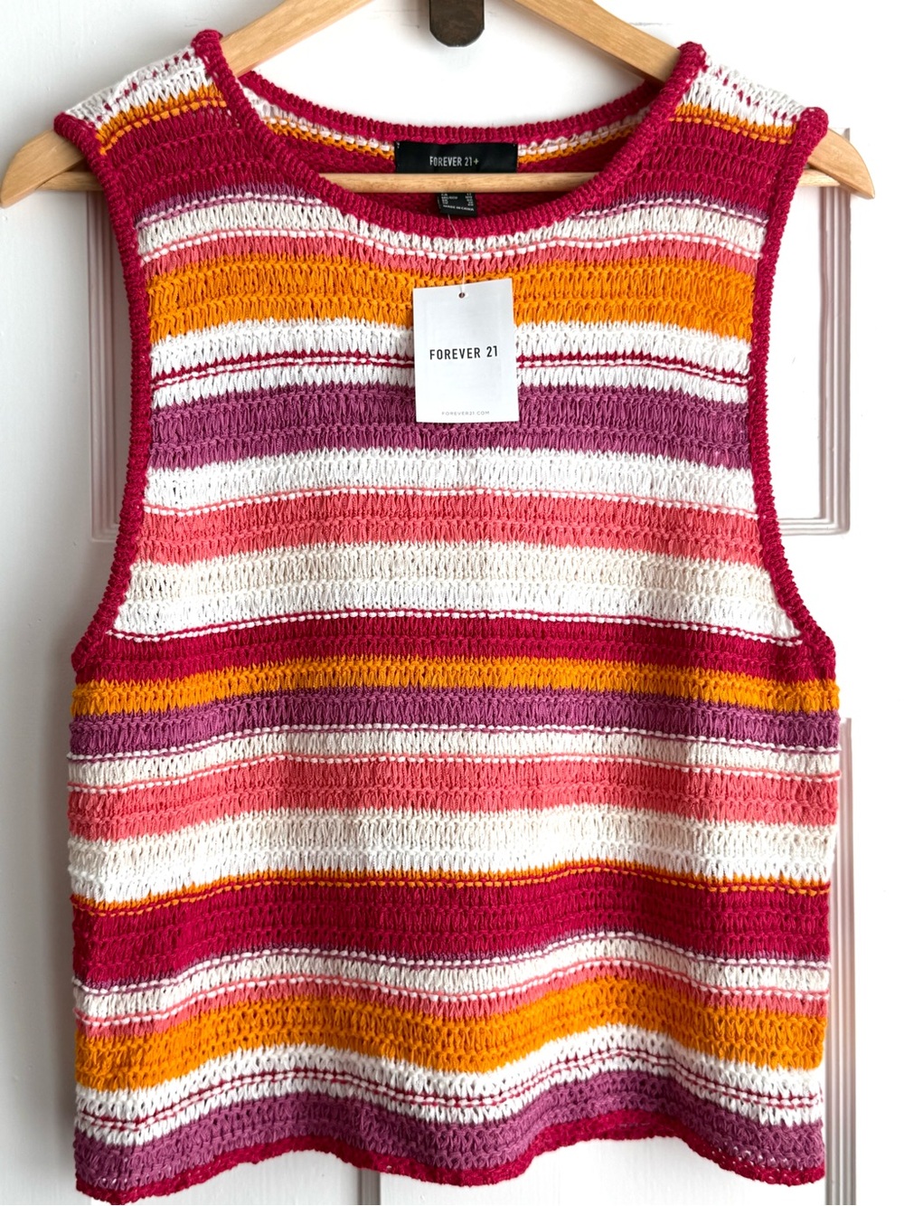 Forever 21 Pink, Coral, Mustard & White Striped Knit Tank